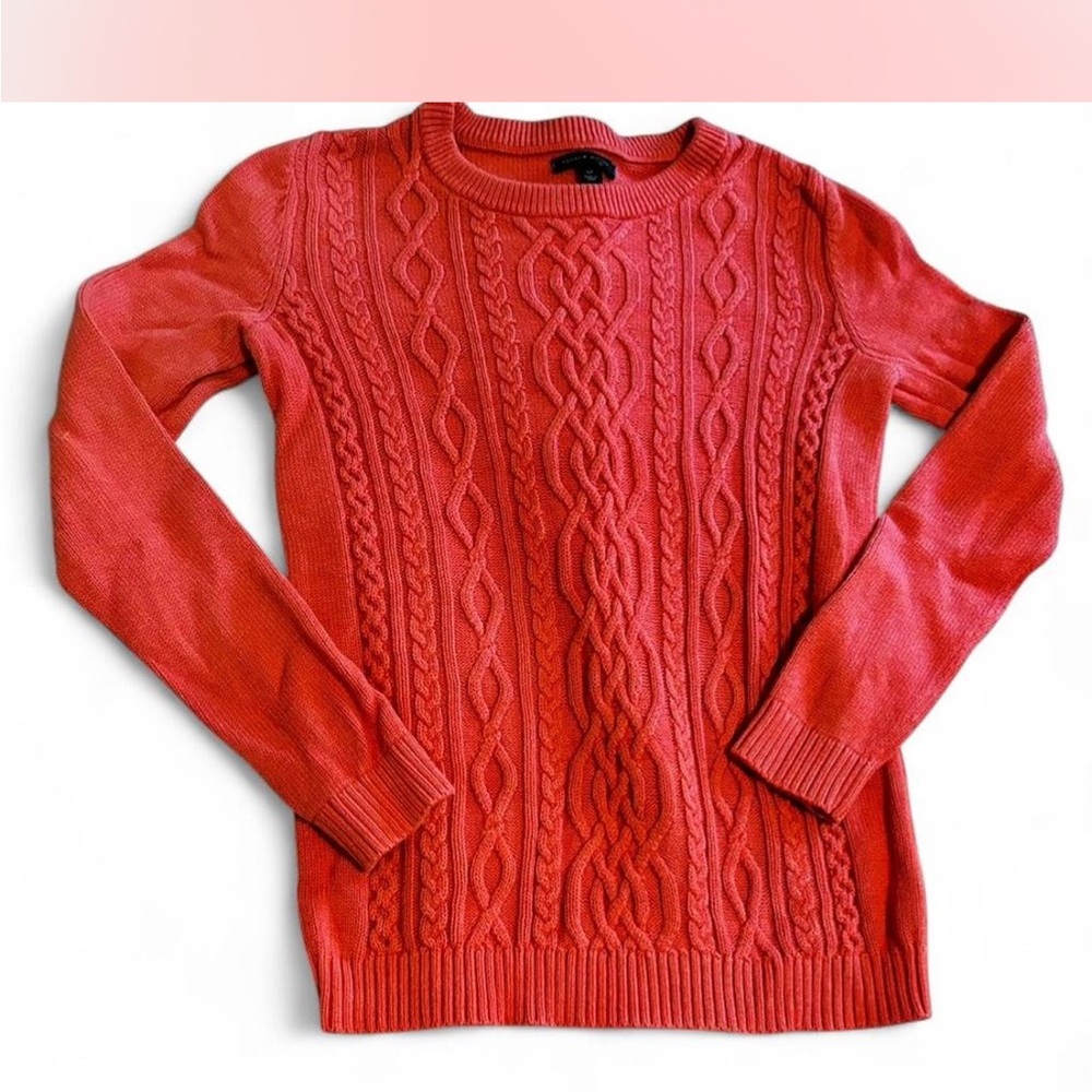 Tommy Hilfiger sz S cotton Cable Knit Sweater - Coral crew neck layering preppy